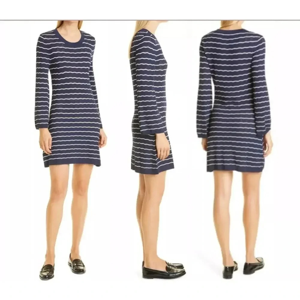 Baum und Pferdgarten Chrisanna Knit Pointelle Sweater Dress Size M Blue Striped